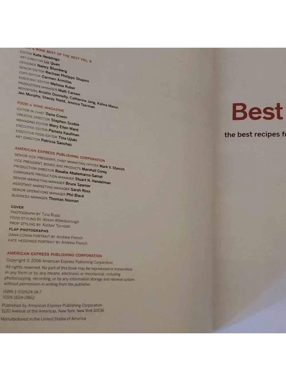 Best of the Best Cookbook by Food & Wine